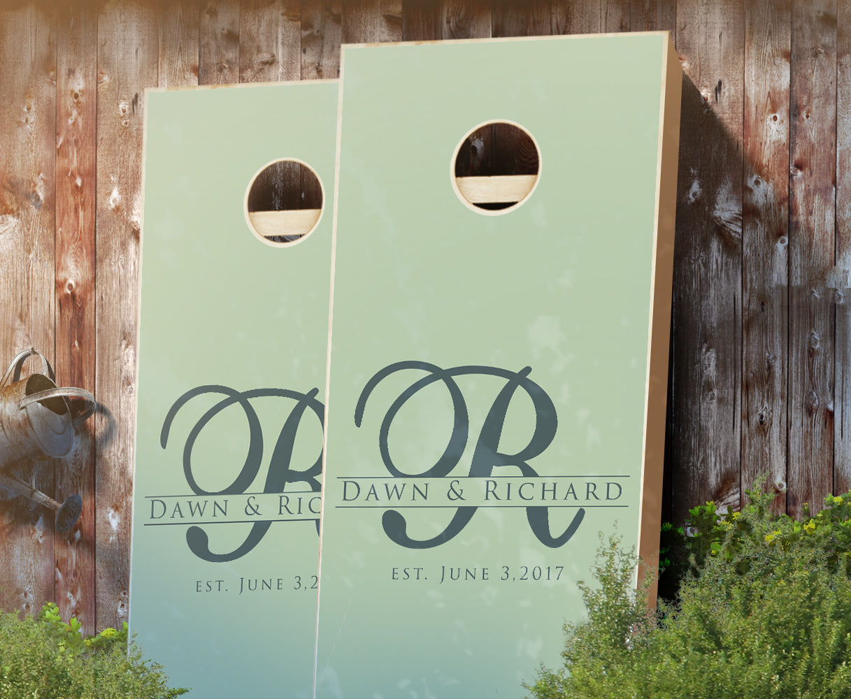 WeddingLetterGreen_cornhole_set